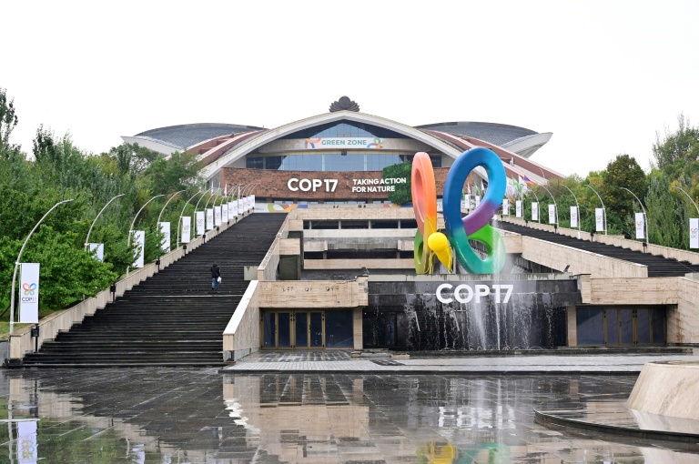 Le complexe sportif et de concerts Karen Demirchyan, qui accueille la 17e session de la Conférence des Parties (COP 17) à la Convention sur la diversité biologique (CDB), à Erevan, la capitale arménienne, le 15 octobre 2026.