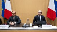 Charles Alloncle (G) et Jérémie Patrier-Leitus avant une audition de la commission d'enquête sur l'audiovisuel public, à l'Assemblée
nationale à Paris le 2 février 2026
