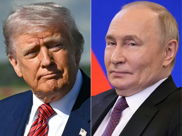 A gauche, Donald Trump, le président américain, photographié à Morristown, dans le New Jersey, le 23 mai 2025. A droite, Vladimir Poutine, à Moscou, en Russie, le 28 mai 2025.