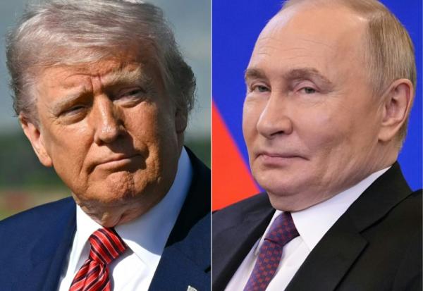 A gauche, Donald Trump, le président américain, photographié à Morristown, dans le New Jersey, le 23 mai 2025. A droite, Vladimir Poutine, à Moscou, en Russie, le 28 mai 2025.