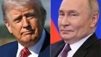 A gauche, Donald Trump, le président américain, photographié à Morristown, dans le New Jersey, le 23 mai 2025. A droite, Vladimir Poutine, à Moscou, en Russie, le 28 mai 2025.