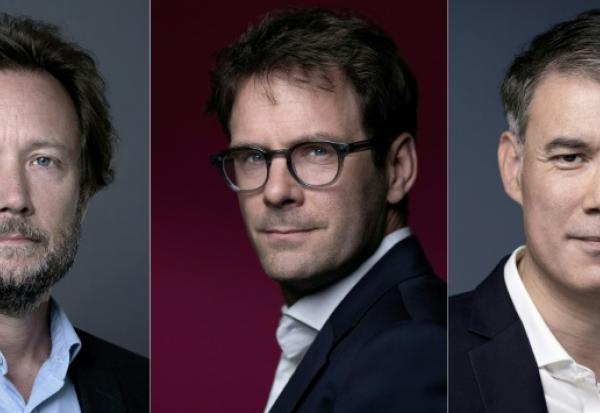 De g. à d.: Boris Vallaud, Nicolas Mayer-Rossignol et Olivier Faure
