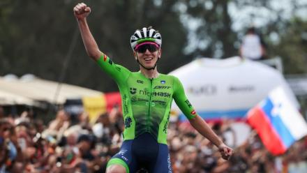 Le Slovène Tadej Pogacar, à nouveau sacré champion du monde, le 28 septembre 2025 à Kigali au Rwanda