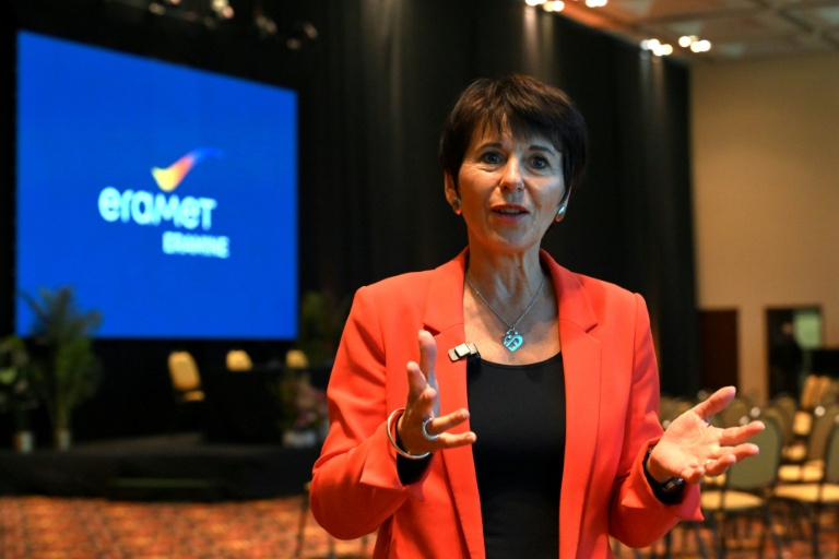 La présidente du groupe minier français Eramet, Christel Bories, le 3 juillet 2024 lors de l'inauguration du site de lithium Centenario en Argentine