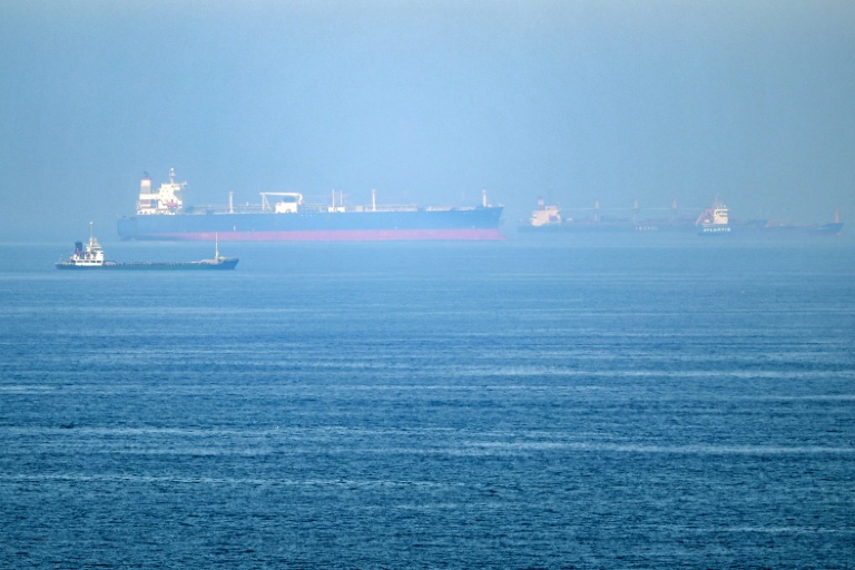 Des navires au large du terminal à conteneurs de Khor Fakkan, dans l'émirat de Sharjah, situé le long du golfe d'Oman, le 19 juin 2026 aux Emirats arabes unis