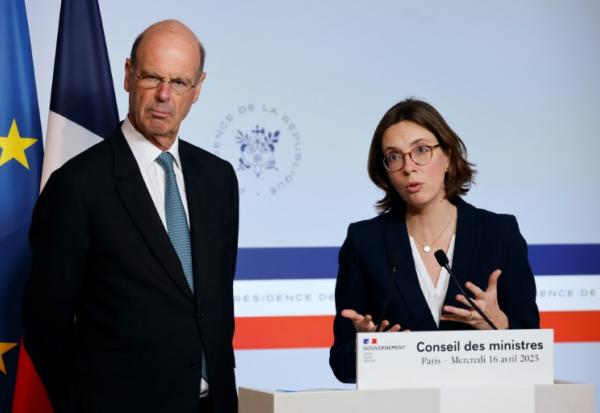 Les ministres de l'Economie Eric Lombard et des Comptes publics Amélie de Montchalin le 16 avril 2025 à Paris
