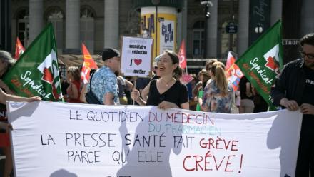 Manifestation pour la défense des métiers de la presse, à Paris, le 18 juin 2026
