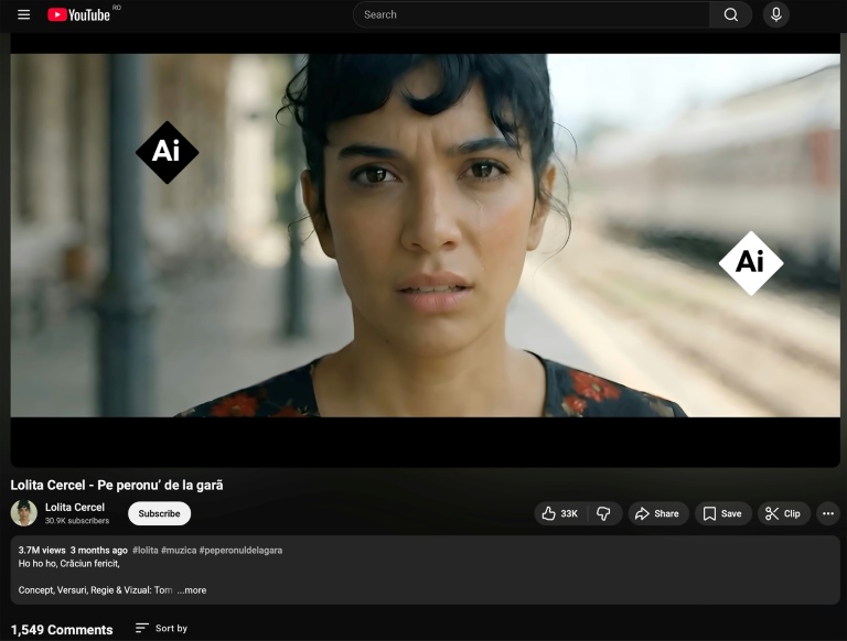 Image tirée d'une vidéo montrant la chanteuse Lolita, générée par IA,  à Bucarest, le 16 avril 2026 en Roumanie