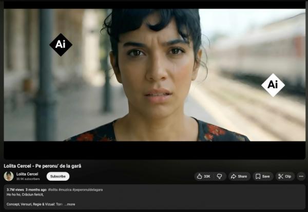 Image tirée d'une vidéo montrant la chanteuse Lolita, générée par IA,  à Bucarest, le 16 avril 2026 en Roumanie