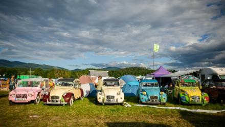 Des 2CV du constructeur français Citroën rassemblées à Postojna en Slovénie, le 30 juillet 2025 