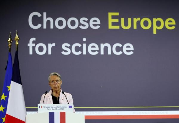 la ministre de l'Education nationale, de l'Enseignement supérieur et de la Recherche Elisabeth Borne à l'ouverture de la conférence "Choose Europe for Science" à l'Université de La Sorbonne, le 5 mai 2025 à Paris