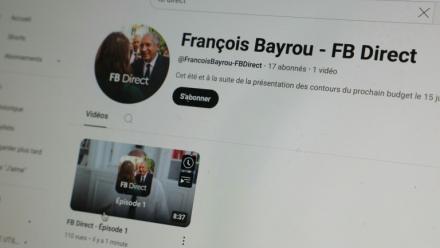 Image captée sur un écran d'ordinateur du premier épisode, sur YouTube, de "FB Direct", du Premier ministre François Bayrou, le 5 août 2025, à Paris