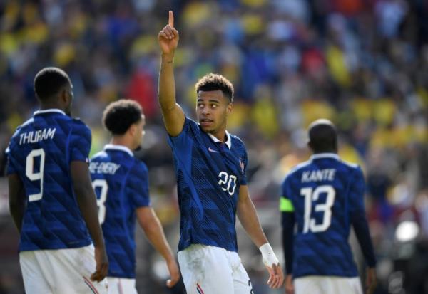 Désiré Doué, double buteur, lors du match amical de la France contre la Colombie à Landover (Maryland) le 29 mars 2026
