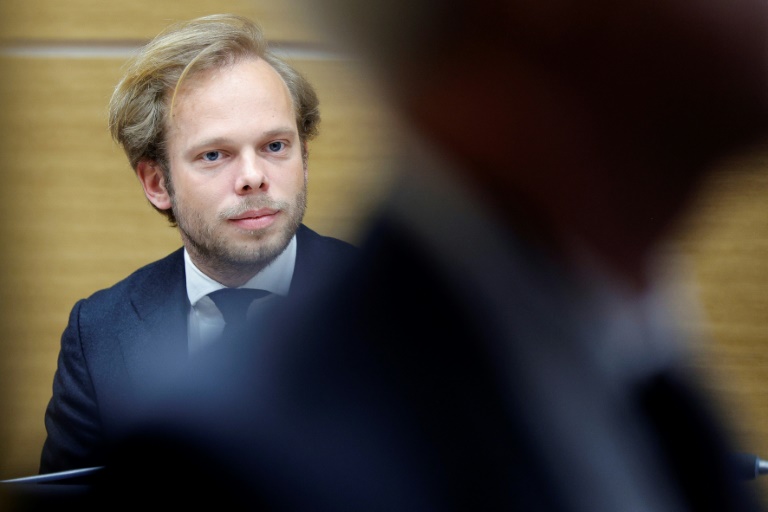 Le député UDR Charles Alloncle, rapporteur de la Commission d'enquête sur l'audiovisuel public, à l'Assemblée nationale, le 8 avril 2026 à Paris