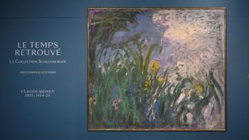 Le tableau *Iris* (1924–1925) du peintre français Claude Monet, lors d’une présentation en avant-première de 28 œuvres impressionnistes issues de la collection Schlumberger, dévoilées le 17 septembre 2026, en amont de leur vente prévue le 22 octobre 2026 chez Sotheby’s à Paris