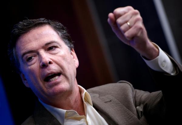 L'ancien directeur du FBI, la police fédérale américaine, James Comey, en promotion de son livre "A Higher Loyalty" à la Brookings Institution à Washington DC, le 11 mai 2018

