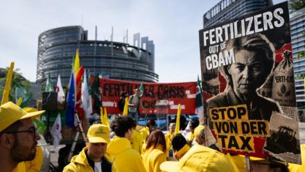 Un rassemblement d'agriculteurs devant le Parlement européen à Strasbourg, le 19 mai 2026
