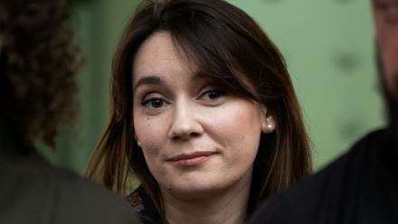 La chroniqueuse pro-russe Xenia Fedorova à Paris, le 12 avril 2025