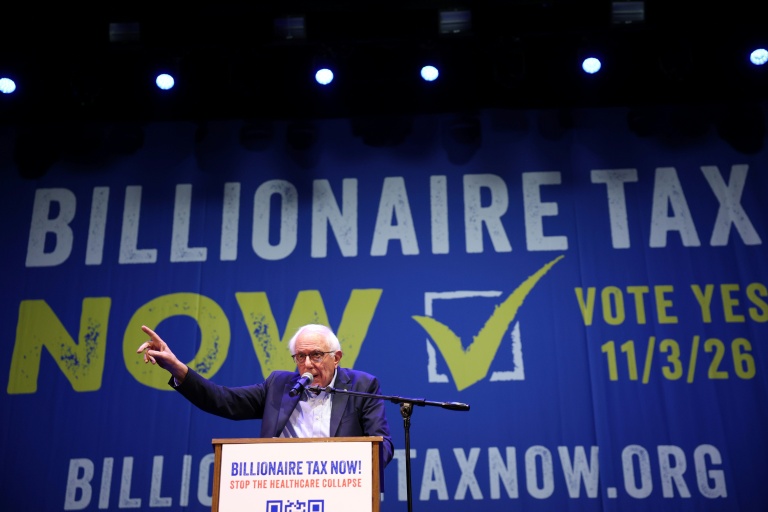 Le sénateur américain Bernie Sanders, lors du lancement de la campagne pour la loi sur la taxation des milliardaires pour financer le système de santé en Californie, le 18 février 2026 à Los Angeles
