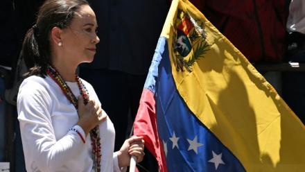 La dirigeante de l'opposition vénézuélienne Maria Corina Machado pendant une manifestation à Caracas, le 3 août 2024.