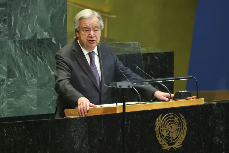Le secrétaire général de l'ONU, Antonio Guterres, lors de la 11e Conférence d'examen du Traité sur la non-prolifération des armes nucléaires (TNP) au siège des Nations unies à New York, le 27 avril 2026

