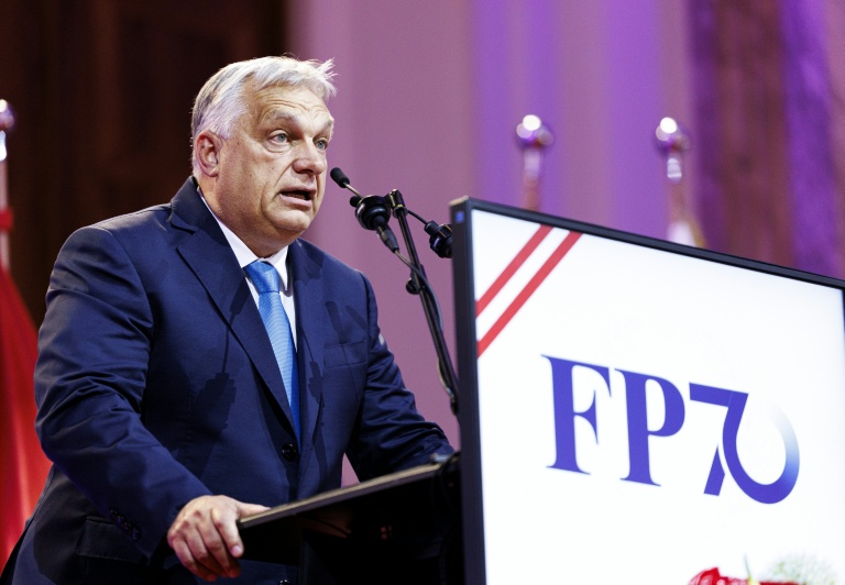 L'ancien Premier ministre hongrois et dirigeant du Fidesz, Viktor Orban, prononce un discours à Vienne, en Autriche, le 20 juin 2026