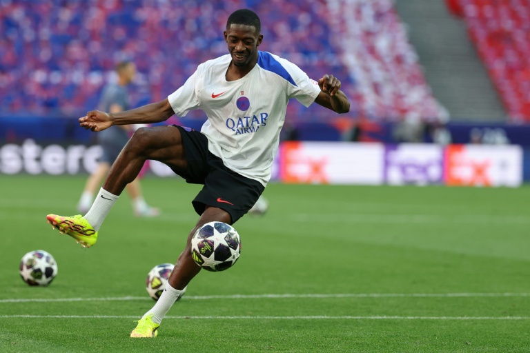 L'attaquant vedette du PSG Ousmane Dembélé à l'entraînement, le 29 mai 2026 à Budapest