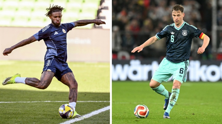 Photomontage des joueurs de Curaçao Leando Bacuna (g) et de l'Allemagne Joshua Kimmich