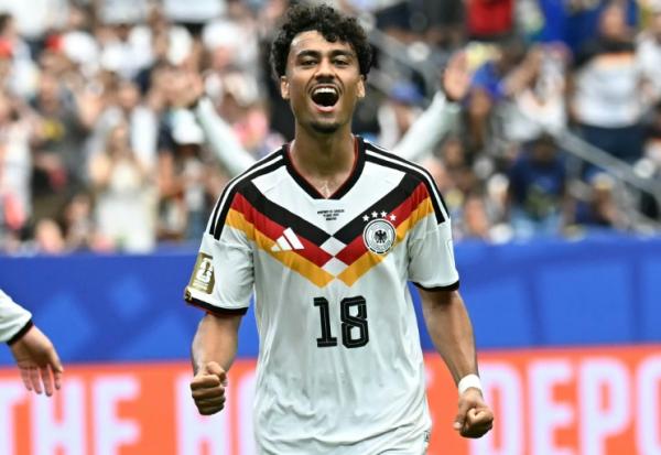 Nathaniel Brown fête son but contre le Curaçao lors du premier match de l'Allemagne dans le mondial 2026, le 14 juin à Houston.