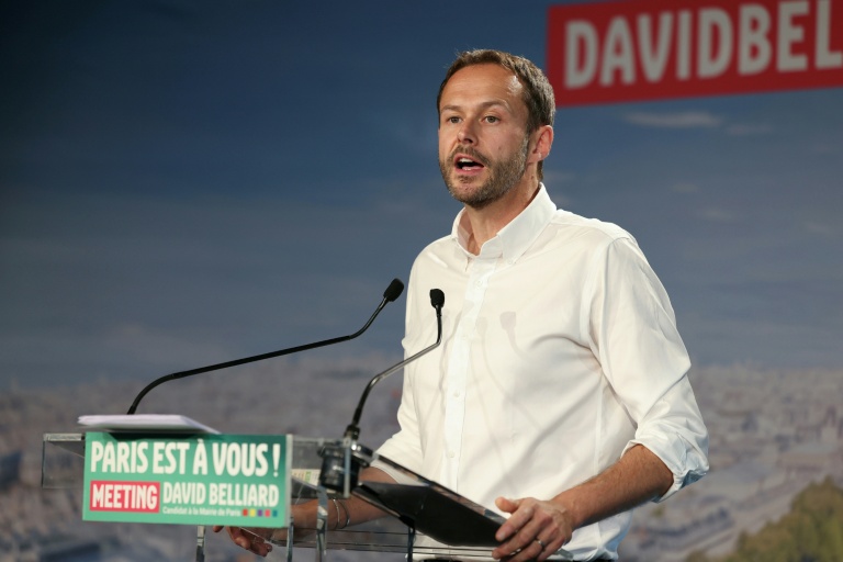 L'écologiste David Belliard, candidat à la mairie de Paris, lors d'un meeting à Paris le 23 juin 2025