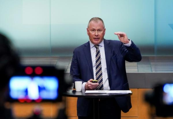 Le chef du fonds souverain de la Norvège, géré par la banque centrale norvégienne, Nicolai Tangen, lors de présentation des résultats annuels pour 2024, à Oslo le 29 janvier 2025