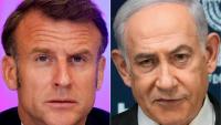 Combo des photos du président français Emmanuel Macron et du Premier ministre israélien Benjamin Netanyahu