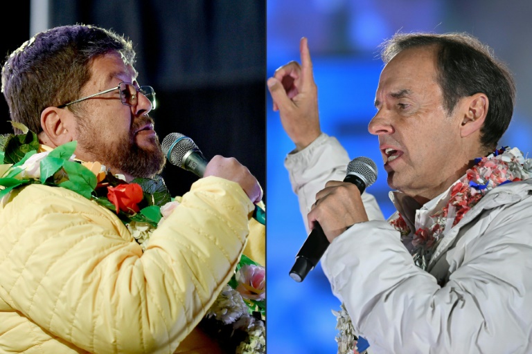 Photomontage du 14 août 2025 montrant les deux favoris du scrutin présidentiel en Bolivie, l'homme d'affaires de centre droit Samuel Doria Medina (G) et l'ancien président de droite Jorge Quiroga