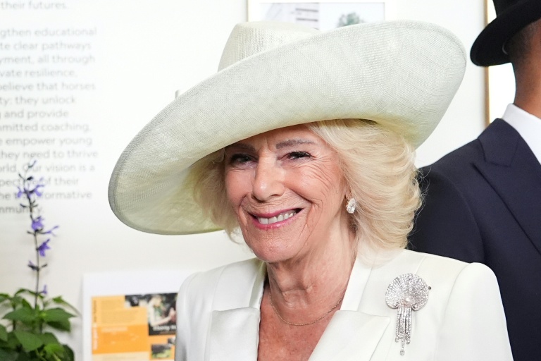 La reine Camilla d'Angleterre, le 18 juin 2026 à Ascot, à l'ouest de Londres