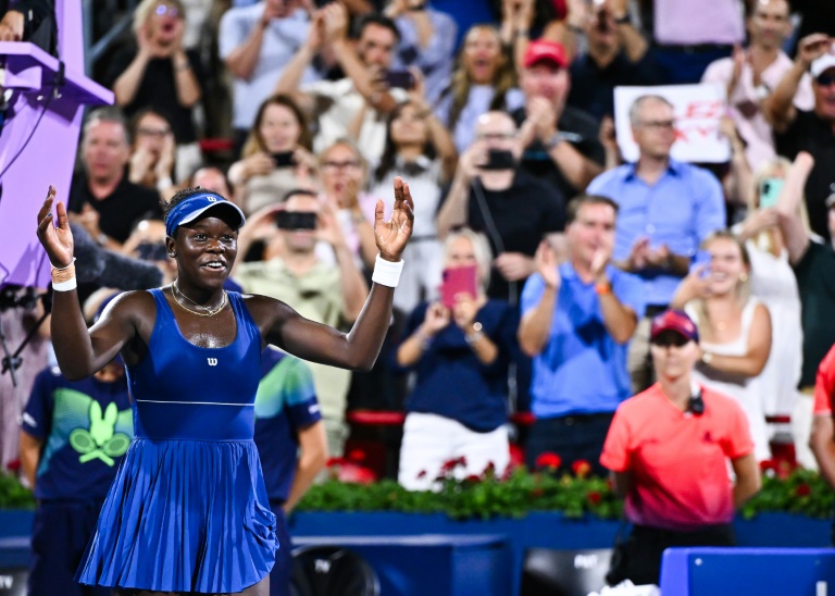 La Canadienne Victoria Mboko, tombeuse de la Kazakhe Elena Rybakina, en demi-finales du tournoi de Montréal, le 6 août 2025