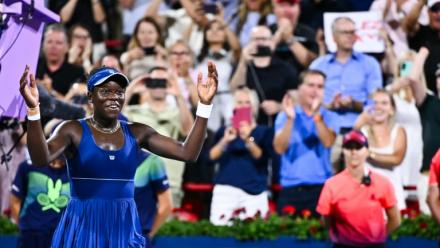 La Canadienne Victoria Mboko, tombeuse de la Kazakhe Elena Rybakina, en demi-finales du tournoi de Montréal, le 6 août 2025