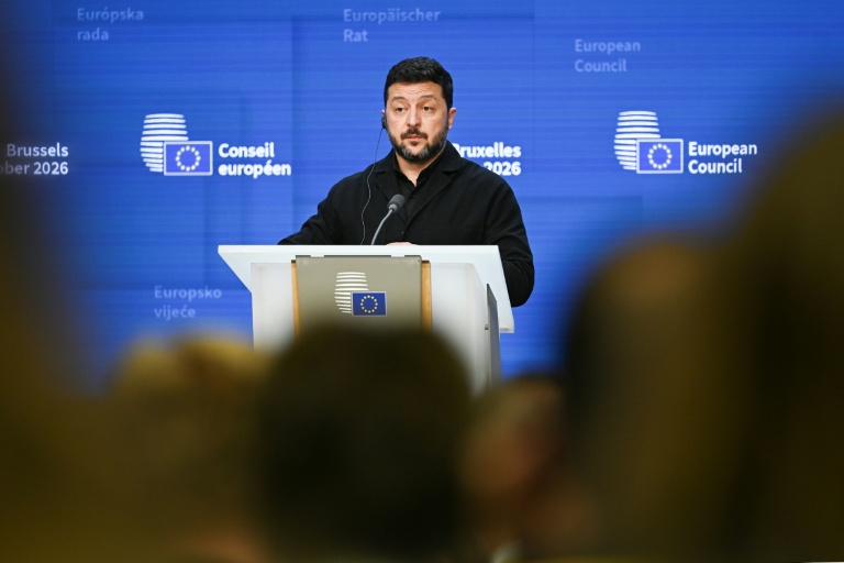 Le président ukrainien Volodymyr Zelensky lors dune sommet de l'UE à Bruxelles, le 16 octobre 2026